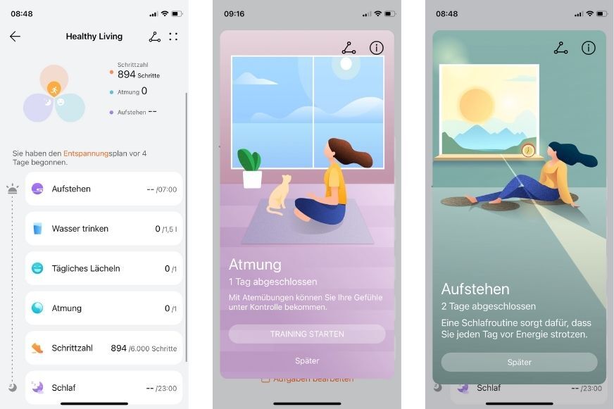 Man sieht das Feature Healthy Living in der Huawei Health App. 